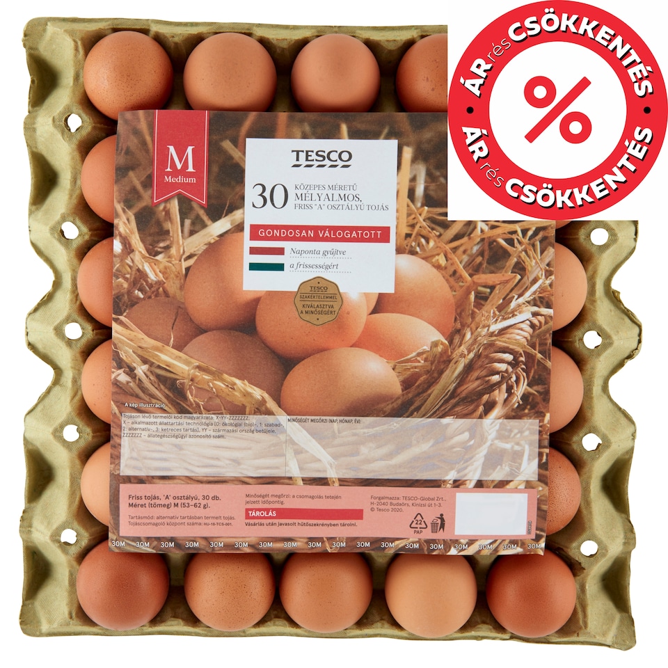 Tesco "A" Class Medium Size Fresh Barn Egg M 30 pcs