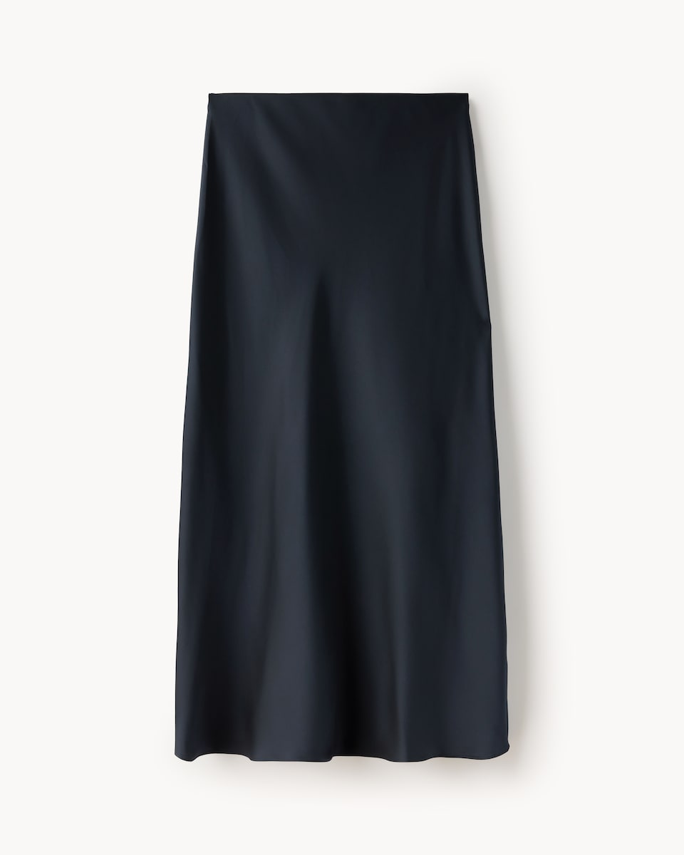 image 1 of F&F Satin Midi Slip Skirt in Navy
