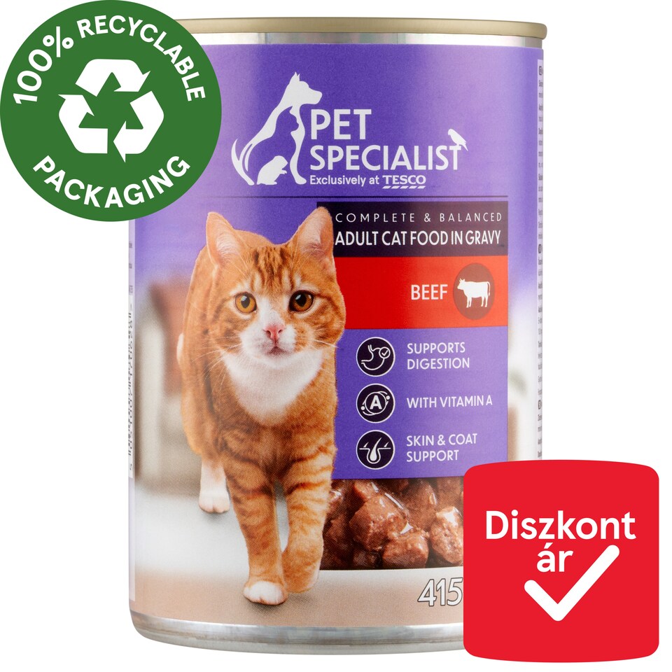 Pet Specialist teljes értékű állateledel felnőtt macskák számára, falatkák marhával szószban 415 g