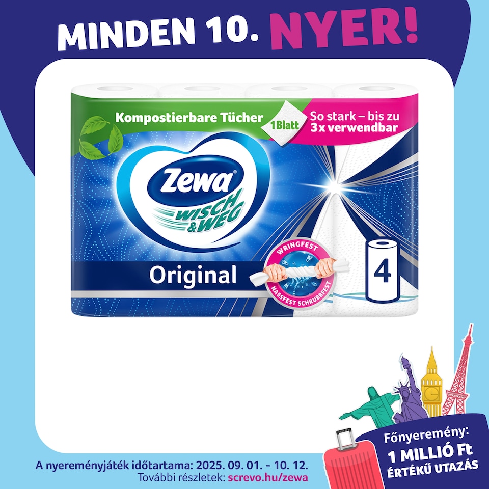 Zewa Wisch & Weg Original háztartási papírtörlő 2 rétegű 4 tekercs  1. kép