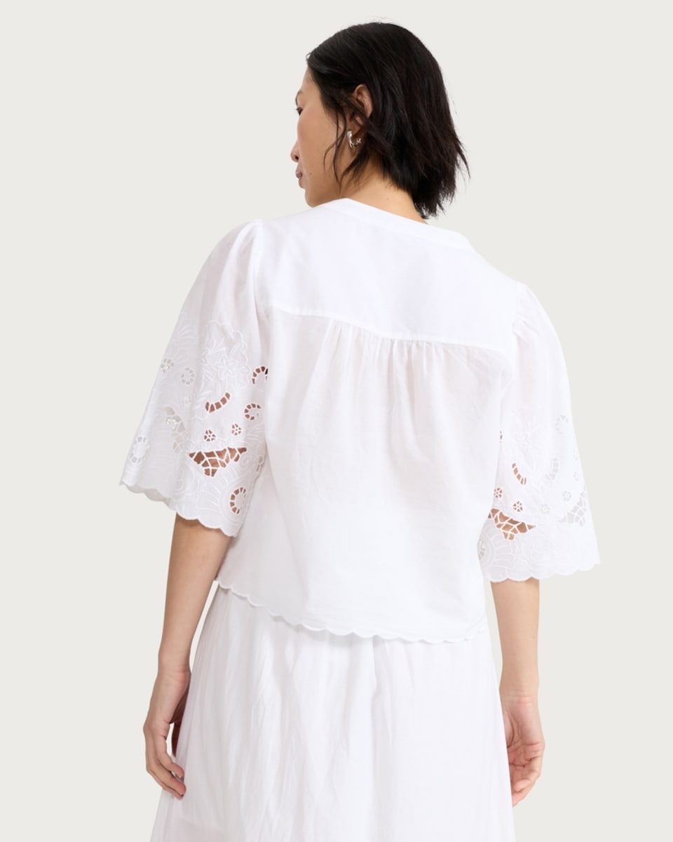 image 1 of F&F Pure Cotton Broderie Cut Out Co-ord Blouse in White