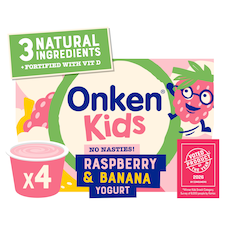 Onken Kids Raspberry & Banana Yoghurt 4 x 90g