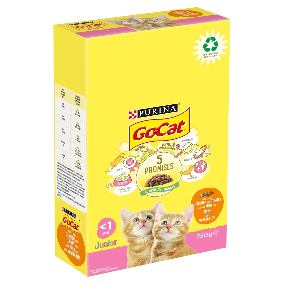 image 1 of GO-CAT Kitten Chicken; Turkey and Milk Dry Cat Food 750g