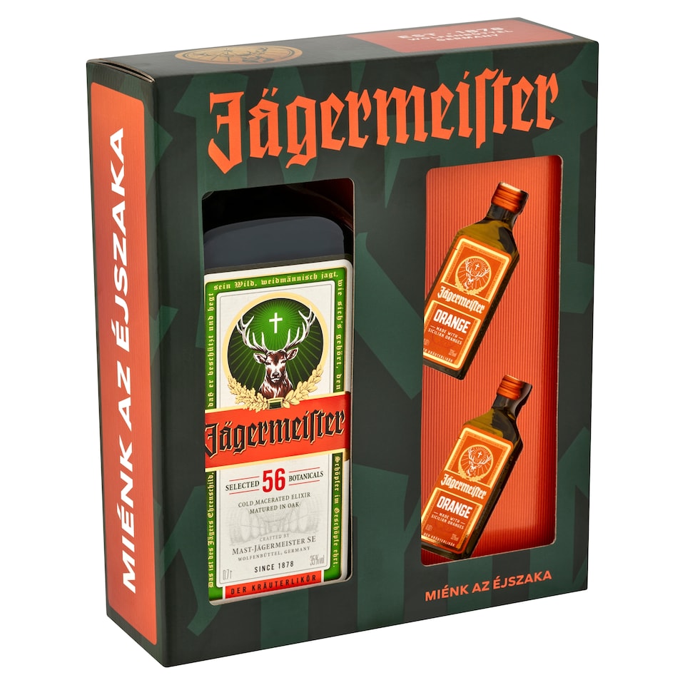 Jägermeister gyógynövénylikőr 35% 0,7 l + 2 db Jägermeister Orange gyógynövénylikőr 33% 0,02 l