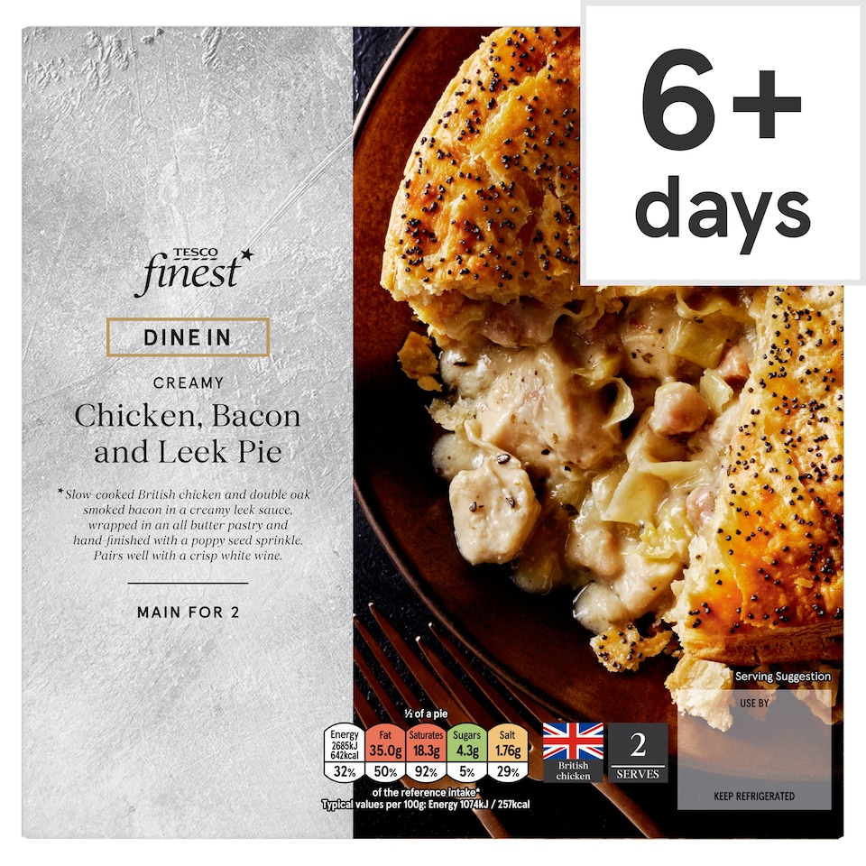 Tesco Finest Dine In Creamy Chicken, Bacon & Leek Pie 500g