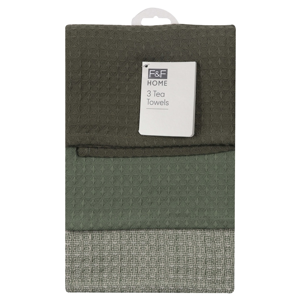 F&F Home Green Mixed Waffle Tea Towel 3 Pack
