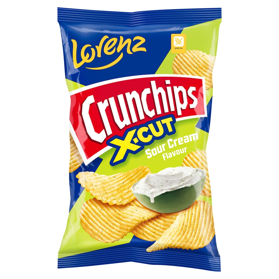 LORENZ CRUNCHIPS X-CUT SOURCREAM AND ONION RIFFLED POTATO CRISPS 130G
