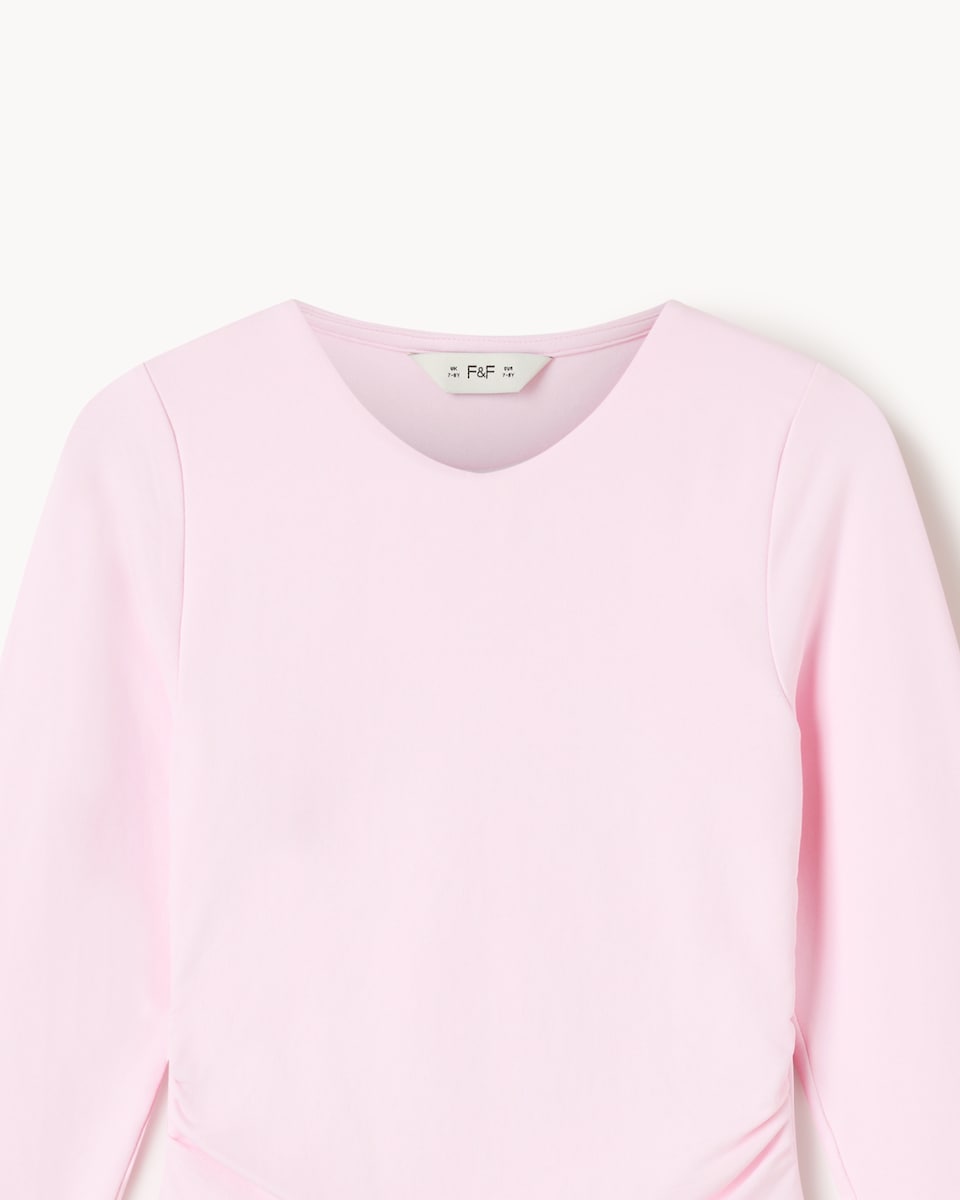 image 1 of F&F Girls Slinky Ruched Side Top in Pink