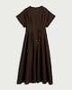 image 4 of F&F Button Front Cinched Waist Midi Dress in Chocolate