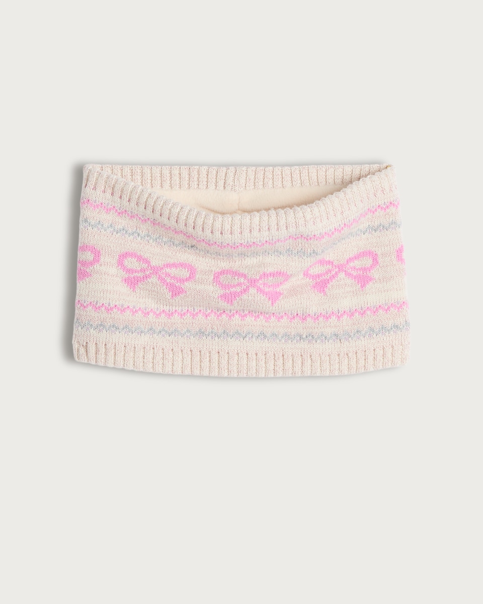 image 1 of F&F Girls 3-Piece Knitted Snood, Gloves and Hat Set in Pink