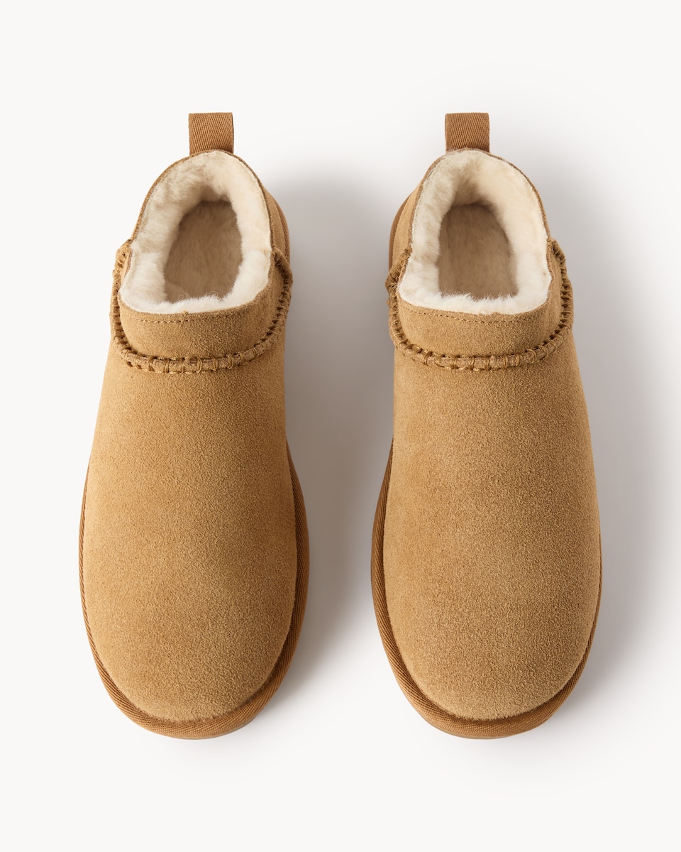 image 1 of F&F Suede Borg Lined Slippers in Tan