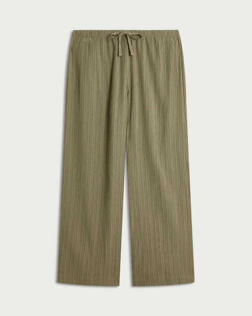 image 1 of F&F Crinkle Textured Wide Leg Co-ord Trousers in Green