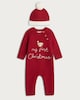 image 1 of F&F Baby 2-Piece Pure Cotton Knitted Onesie and Hat Set in Red