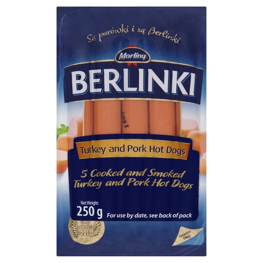 Morliny Berlinki Turkey And Pork Hot Dog 250G Tesco Groceries