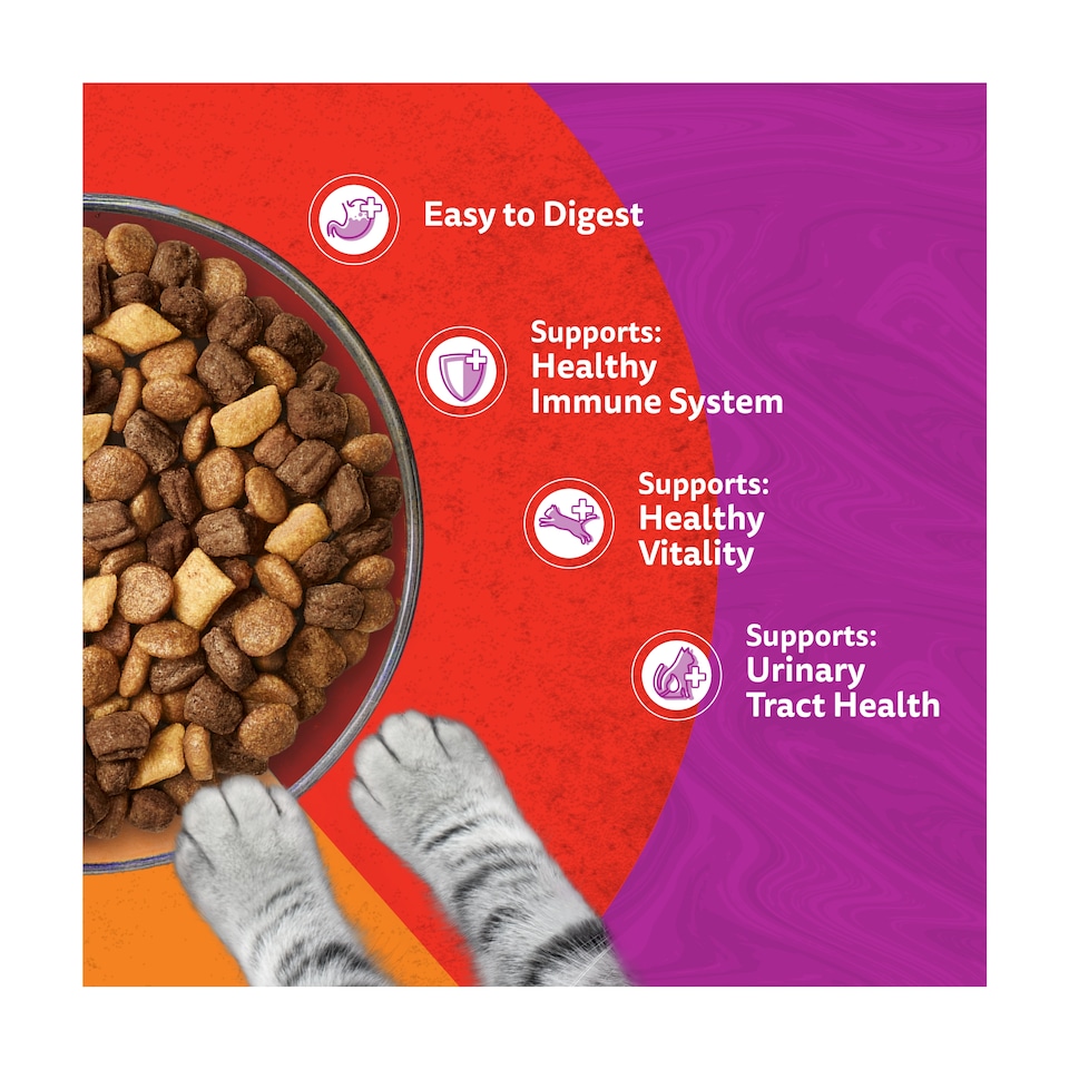 image 1 of WHISKAS 1+ Complete Dry Cat Food DUO Meaty Combos 1.9kg