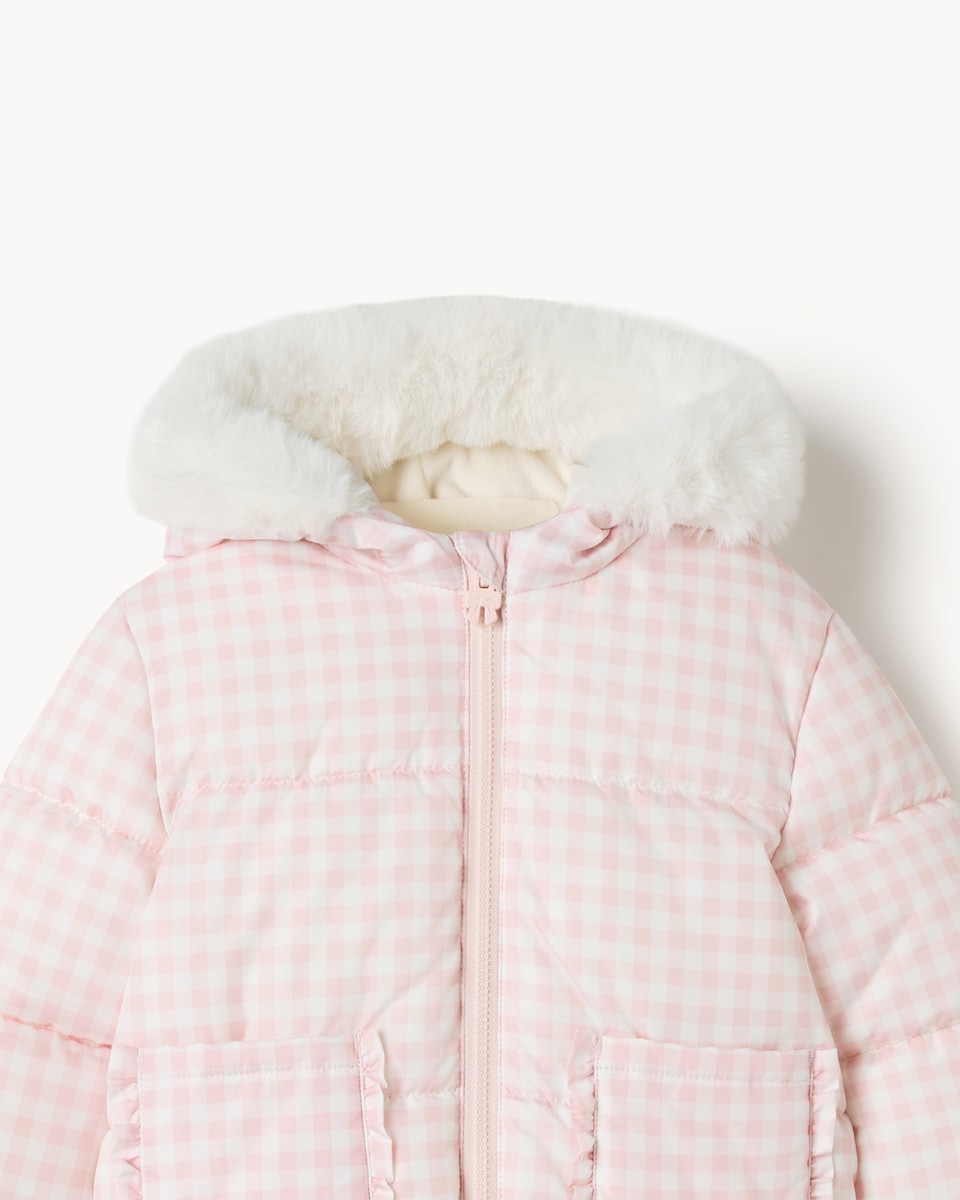 image 1 of F&F Baby Gingham Padded Coat in Pink