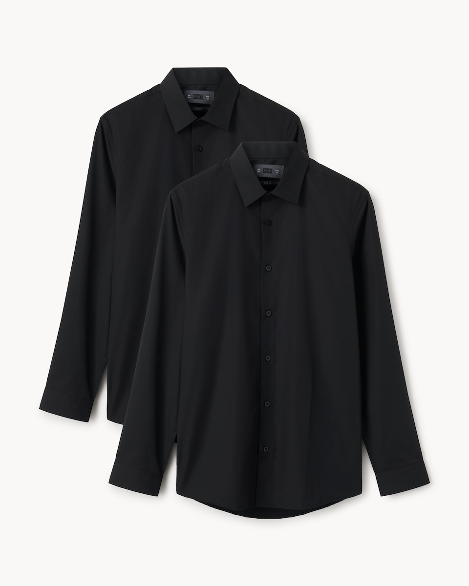 image 1 of F&F 2-Pack Slim Fit Easy Iron Long Sleeved Formal Shirts in Black