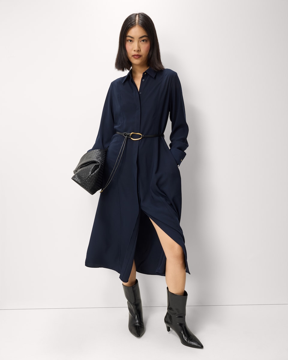 image 1 of F&F Shirt Belted Midi Dress in Navy