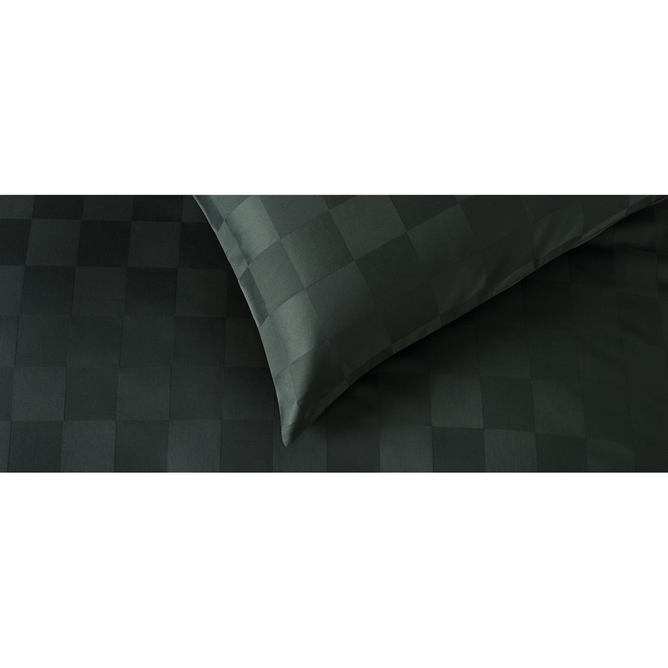 image 1 of F&F Home Hotel Green Sateen Checkerboard Duvet Cover Set King