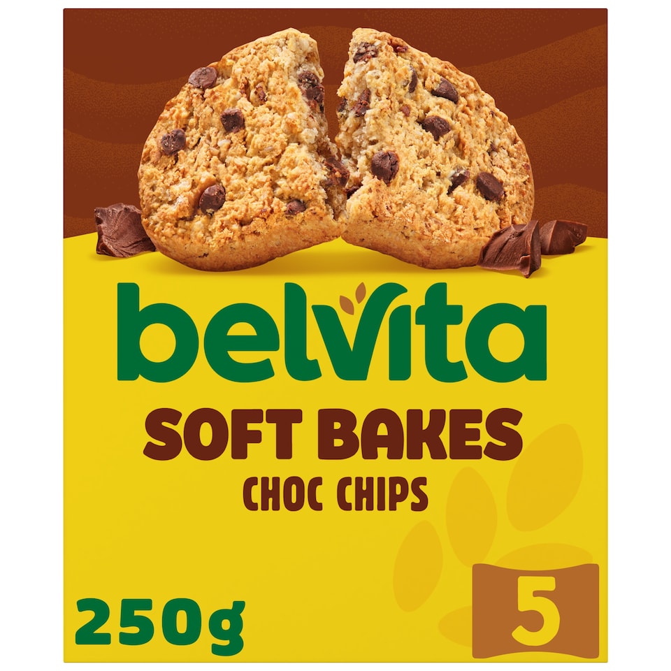 Belvita Breakfast Chocolate Chip Soft Bakes Cereal Snack Bars Pack 5 x 50g