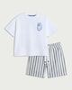 image 4 of F&F Boys 2-Piece Pure Cotton Surf Slogan T-Shirt and Striped Shorts Set in Blue