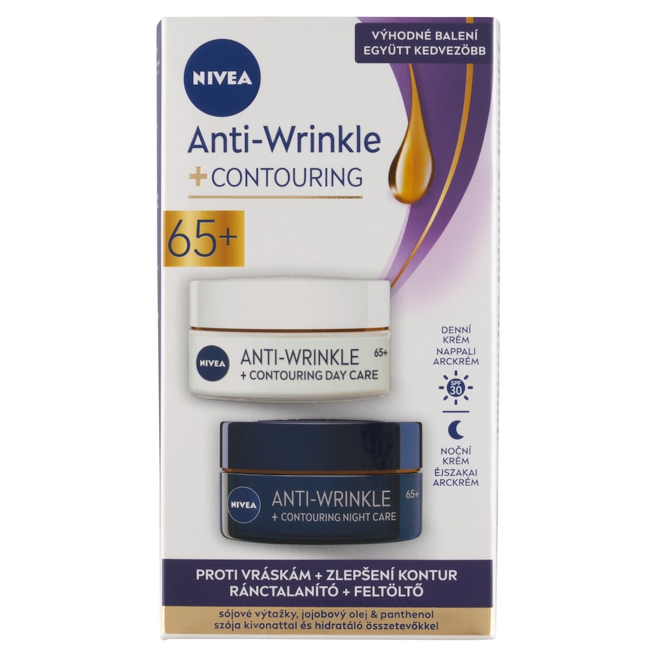 image 1 of NIVEA Anti-Wrinkle+Contouring 65+ Day Care Face Cream + Night Care Face Cream