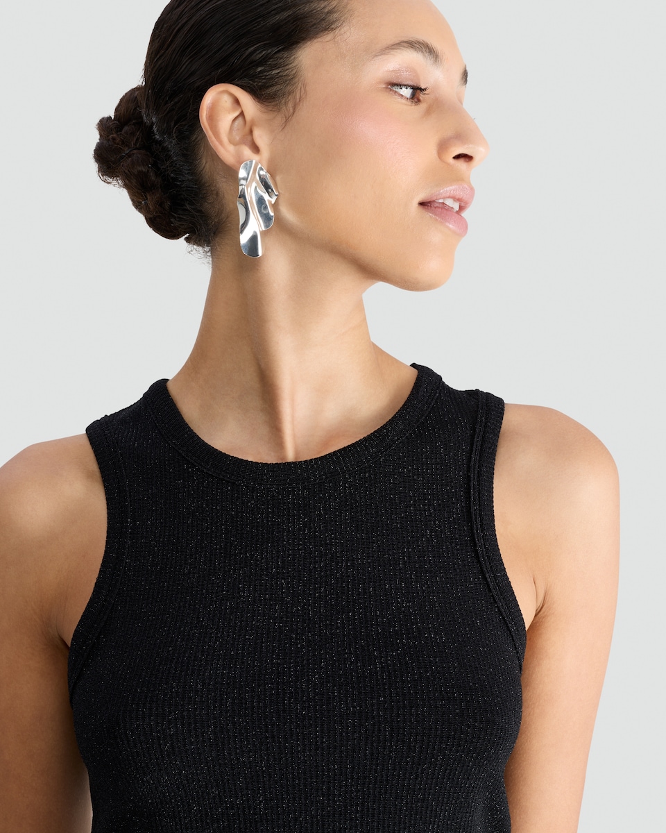 image 1 of F&F Lurex Ribbed Crew Neck Racer Vest in Black