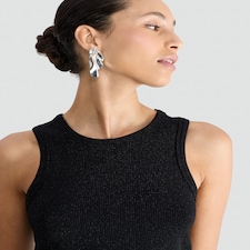 F&F Lurex Ribbed Crew Neck Racer Vest in Black