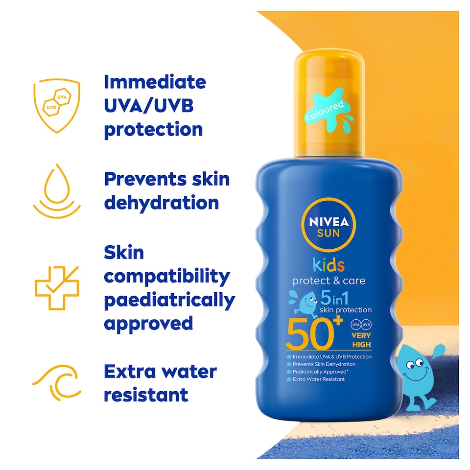 image 1 of NIVEA SUN Kids Protect & Care Coloured Sun Cream Spray SPF50+ 200ml