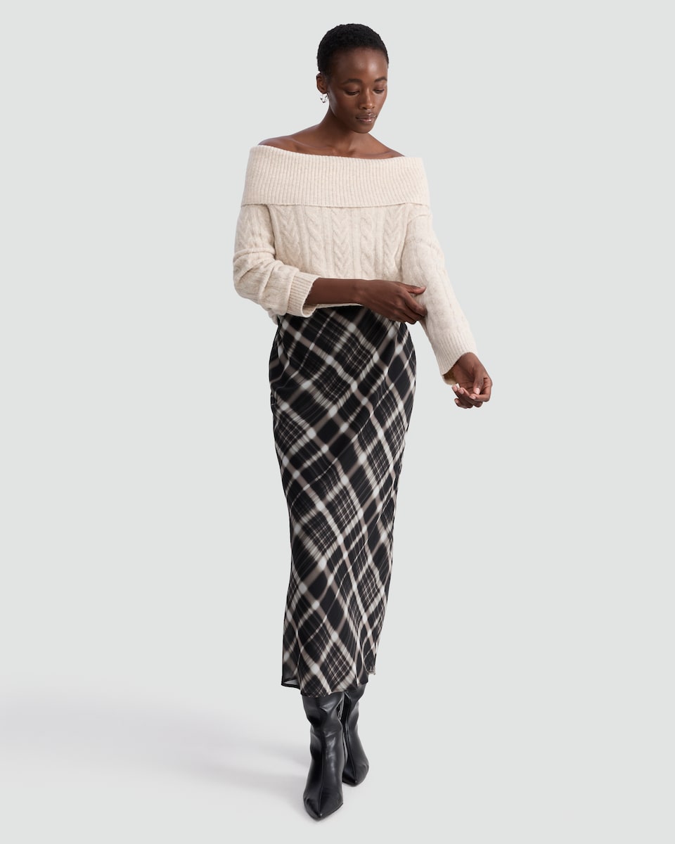 image 1 of The F&F Edit Check Print Midi Skirt in Multi Black White