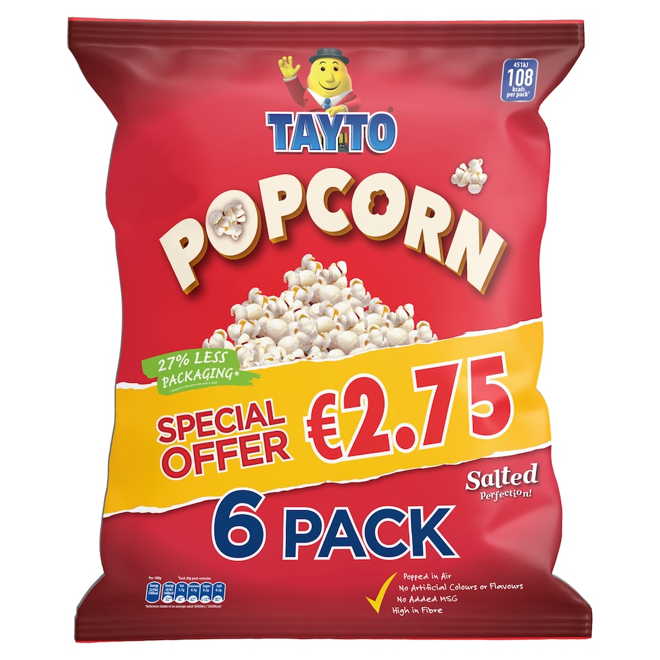 Tayto Salted Perfection Popcorn 6 pack 20g