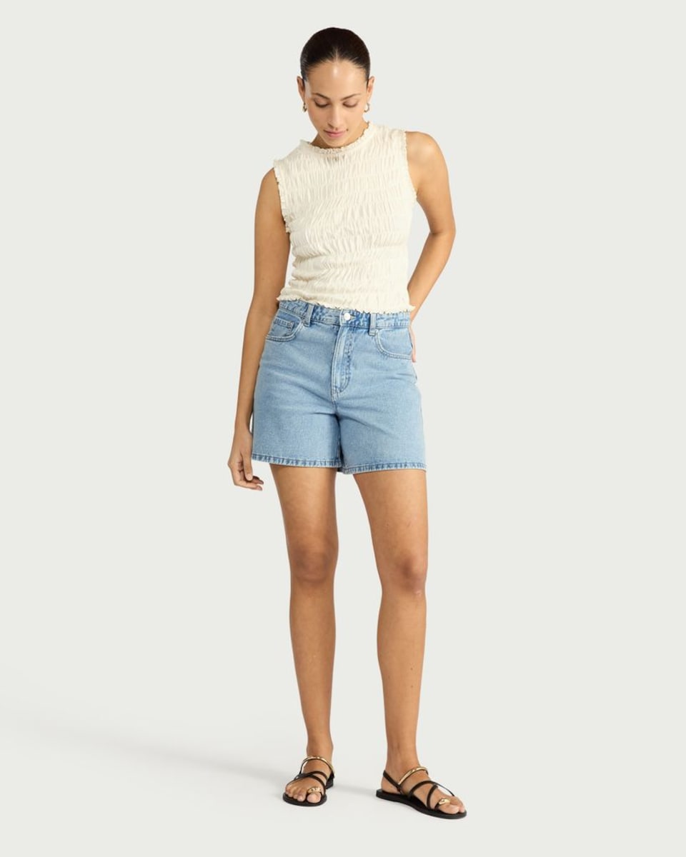 image 1 of F&F Pure Cotton Smocked Vest in Cream