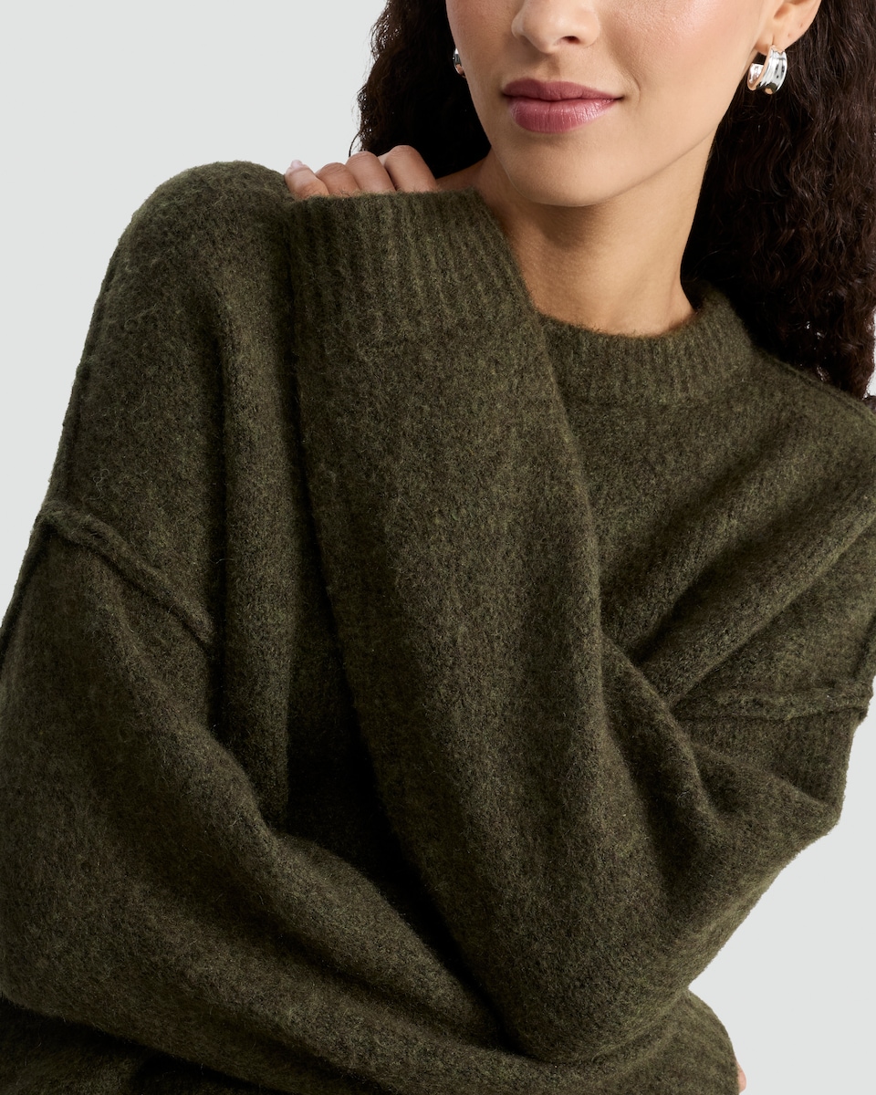 image 1 of F&F Ribbed Crew Neck Jumper with Wool in Khaki