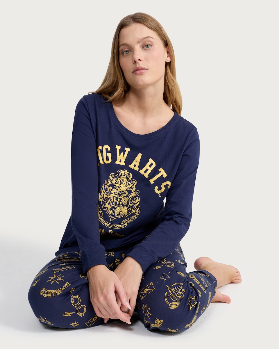 image 1 of Harry Potter Hogwarts Matching Family Christmas Pyjamas in Navy