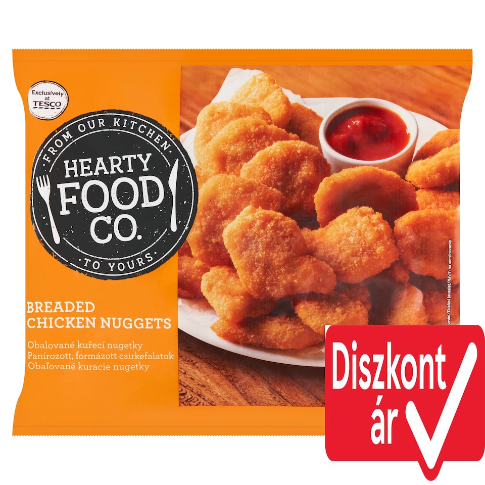 Hearty Food Co. gyorsfagyasztott darabokból formázott panírozott csirkemellfilé 500 g
