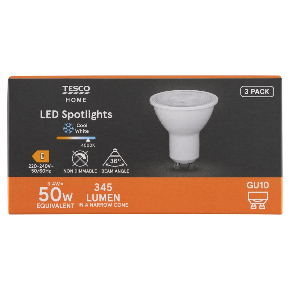 image 1 of Tesco Home GU10 345 lm 50 W 4000K LED Spotlights 3 pcs