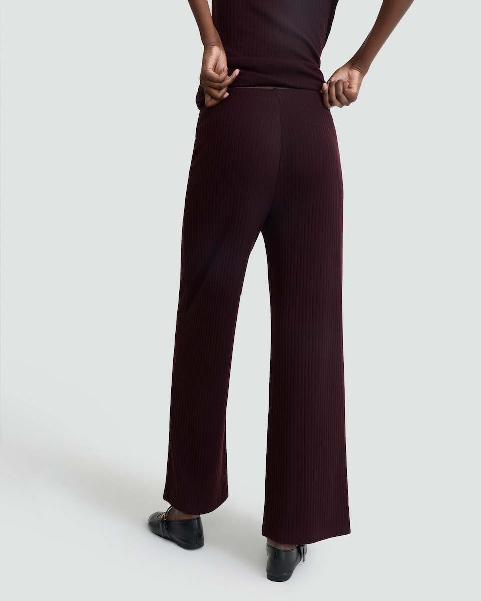 image 1 of F&F Ribbed Wide Leg Co-ord Trousers in Burgundy