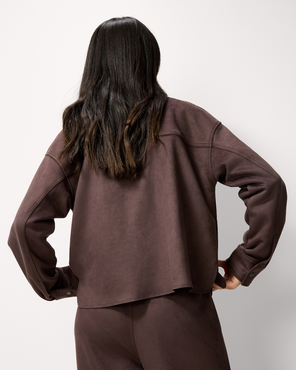 image 1 of F&F Faux Suede Co-ord Jacket in Brown