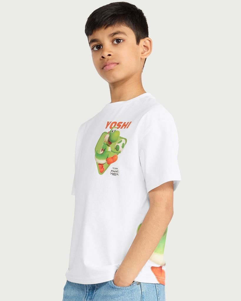 Super Mario Yoshi Print Pure Cotton T-Shirt in White