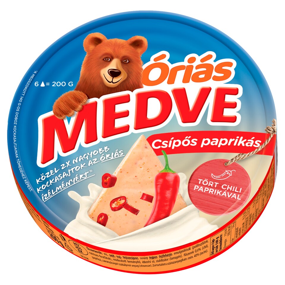 Medve Óriás csípőspaprikás kenhető, félzsíros ömlesztett sajt 6 x 33,3 g (200 g)