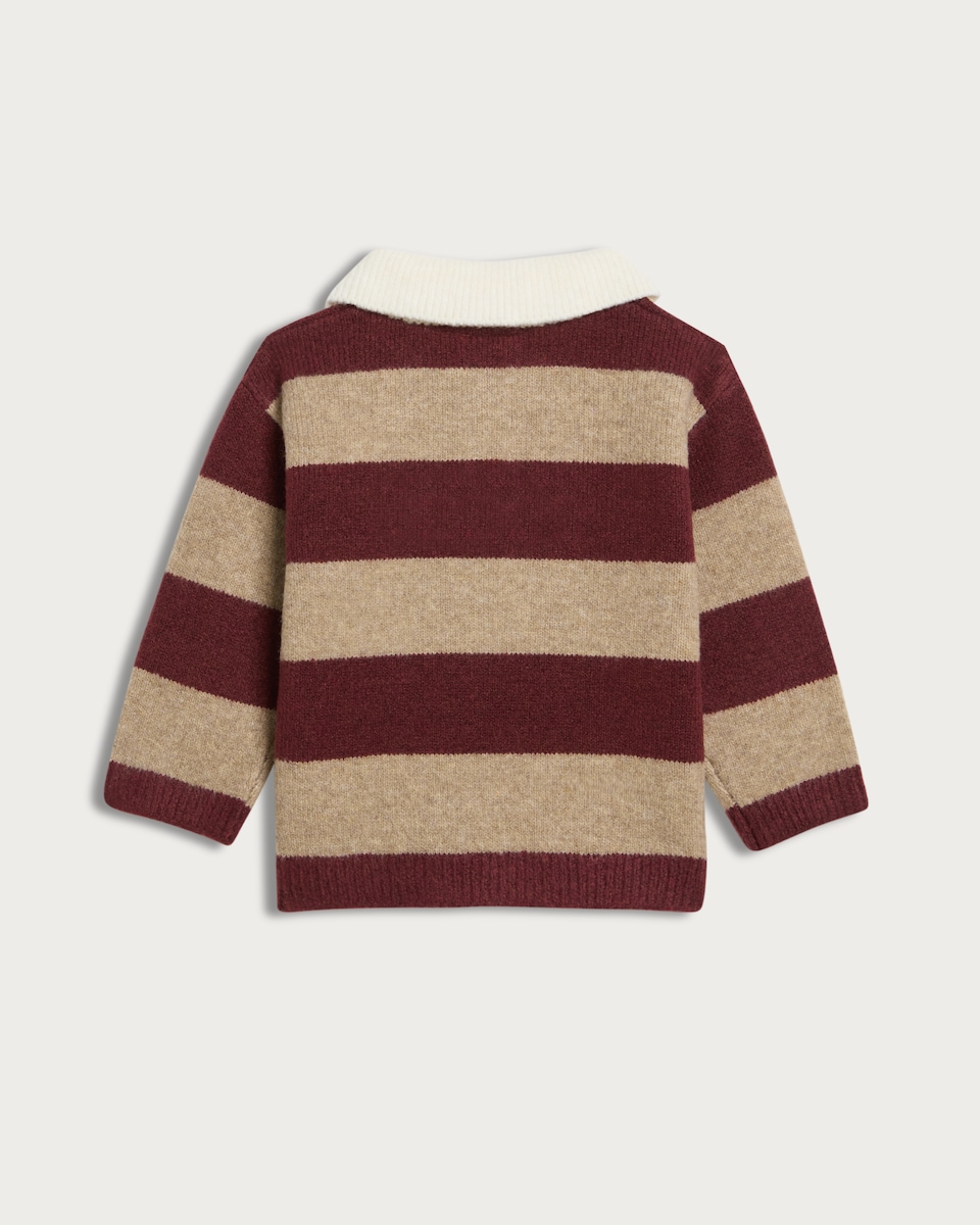 image 1 of F&F Baby Striped Knitted Polo Jumper in Burgundy