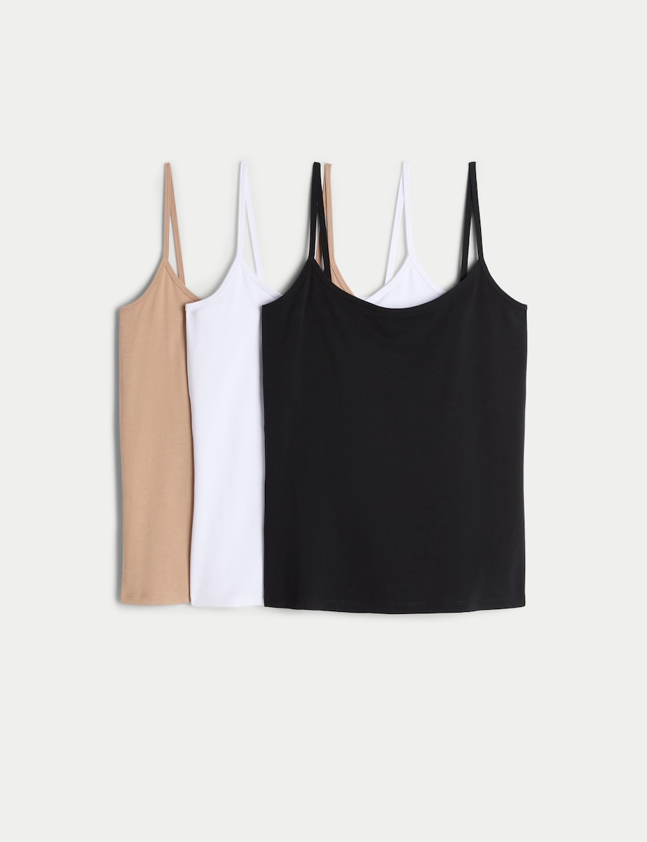 F&F 3-Pack Cotton Rich Spaghetti Strap Vests in Multi