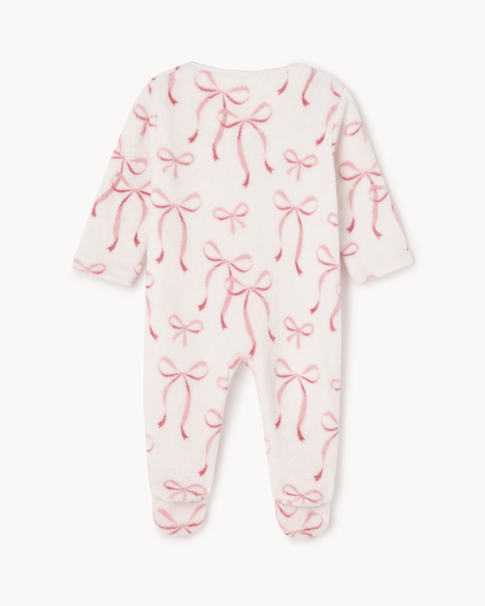 image 1 of F&F Baby Fleece Bow Sleepsuit in White