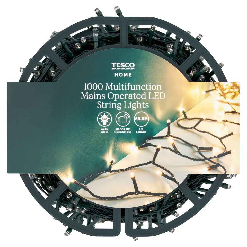 image 1 of Tesco 1000 Multifunction Warm White Christmas Lights