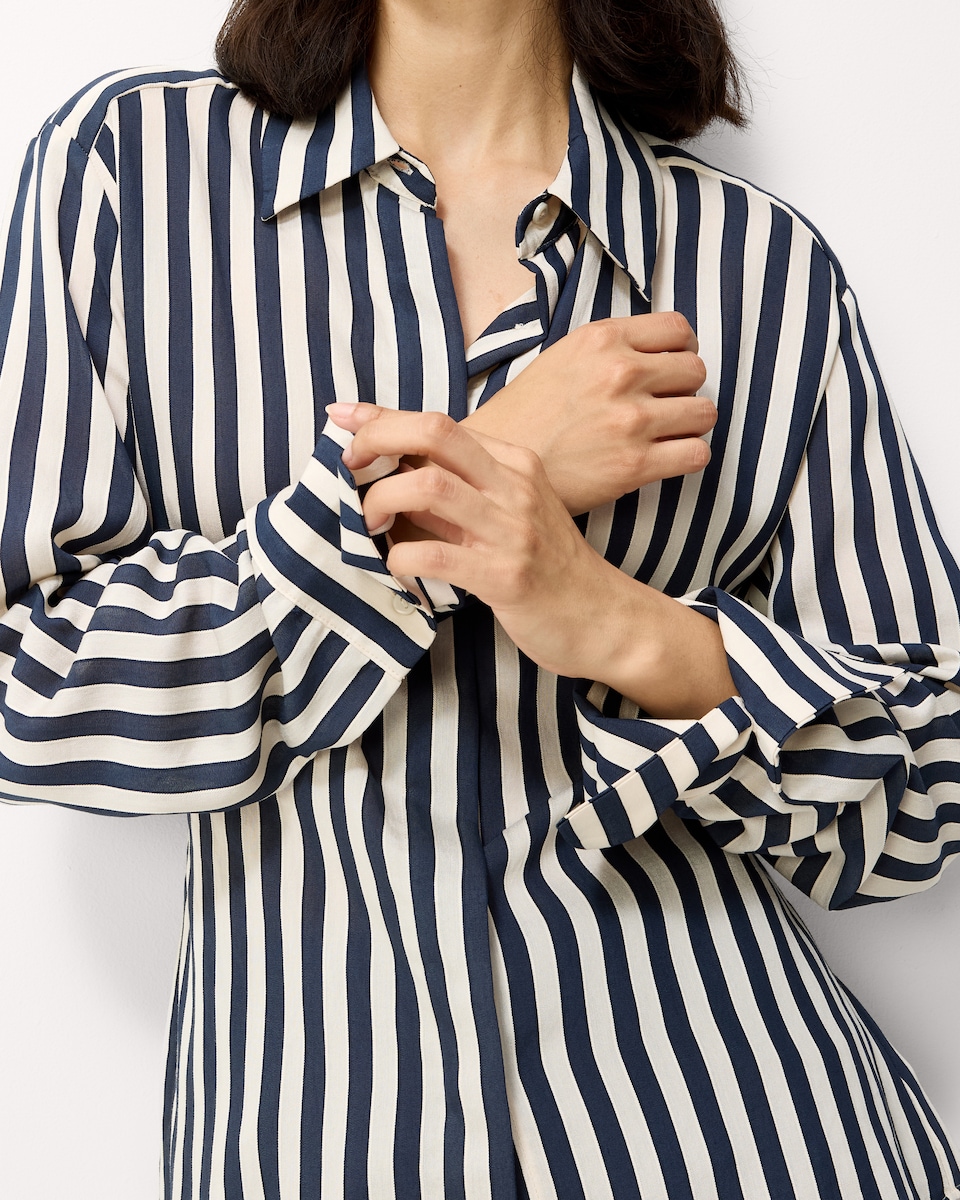 image 1 of F&F Striped Tie Waist Shirt in Multi Blue