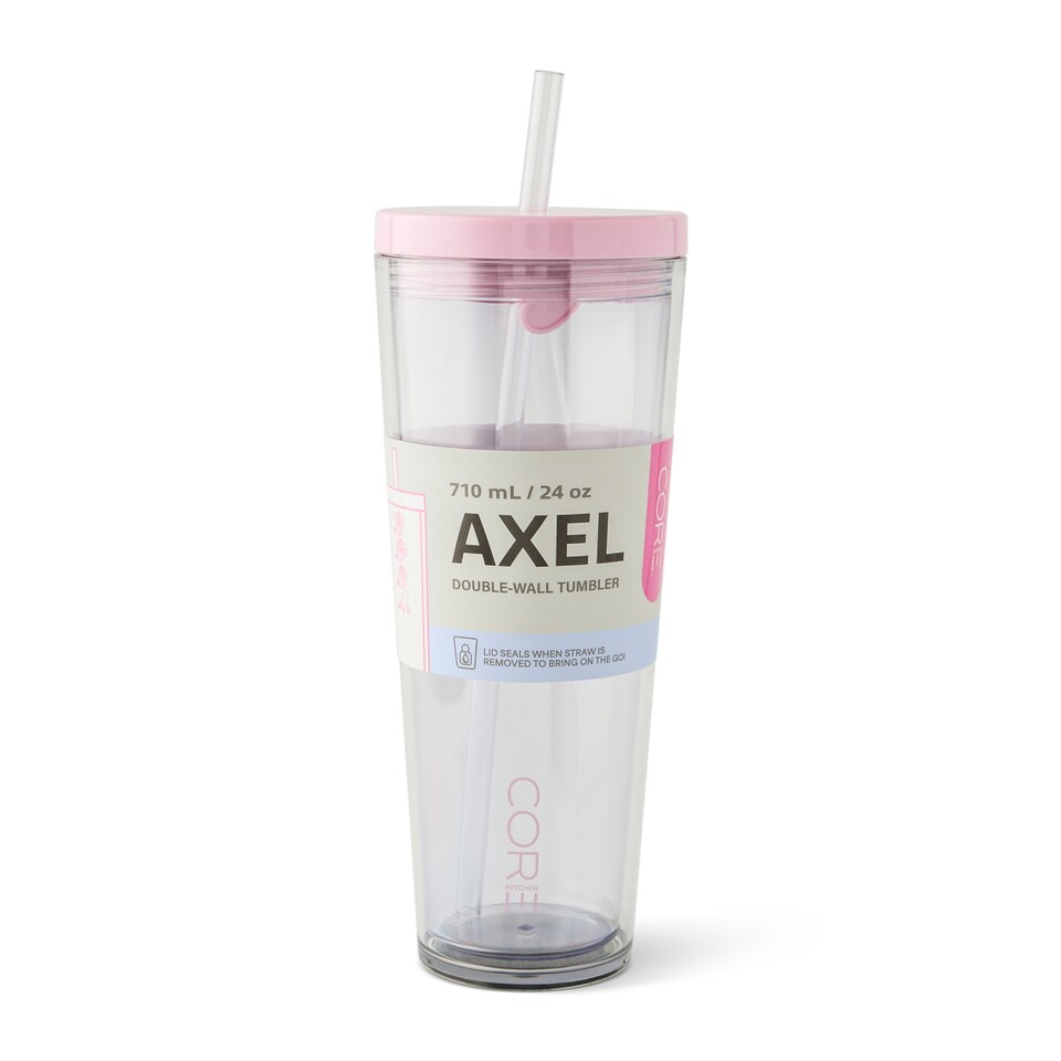 image 1 of Core Kitchen Blue Axel Plastic Straw Tumbler Water Bottle 710ml