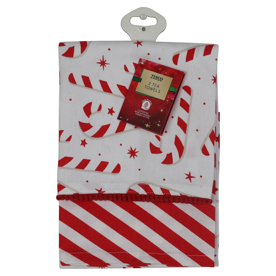 Tesco Candy Cane Tea Towels 2 Pack