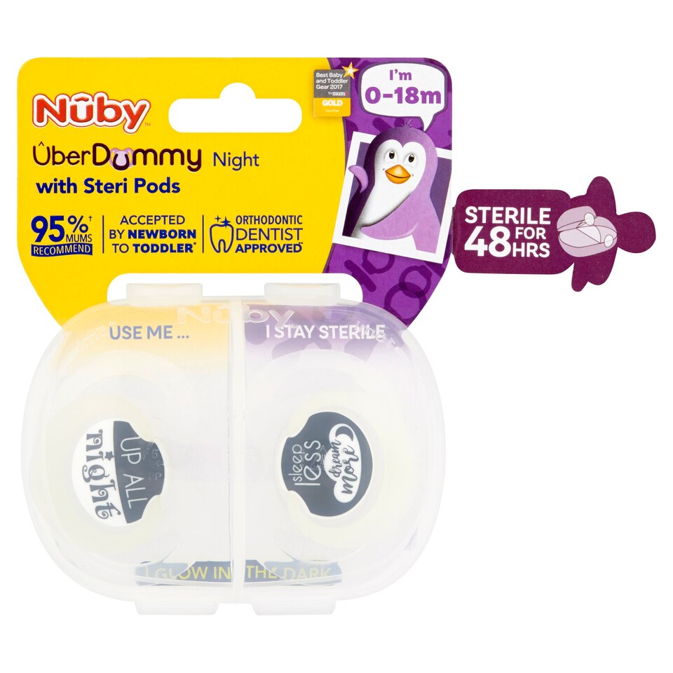Nuby Night Twin Pack Soother Plus Sterilisation Box