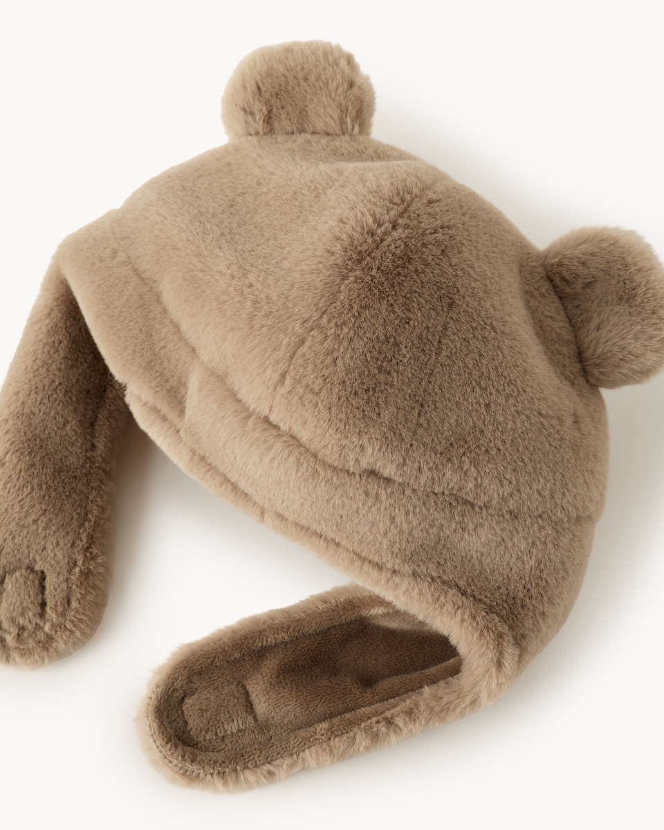 image 1 of F&F Baby Faux Fur Bear Trapper Hat in Brown