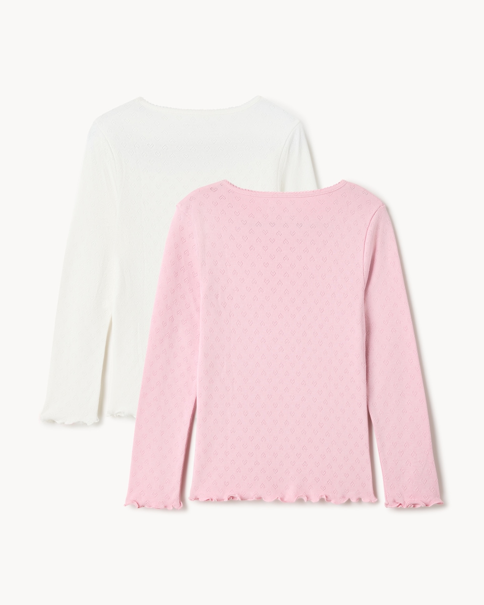 image 1 of F&F Girls 2-Pack WARMPLUS™ Medium Warmth Pointelle Thermal Long Sleeved Tops in Multi